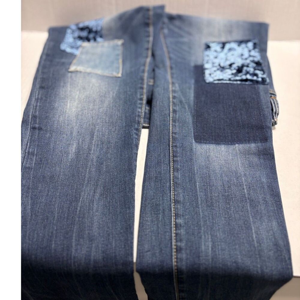 Chico's Platinum Velveteen Patch Jeggings-Slim Leg Patchwork Denim 1R - Picture 7 of 10